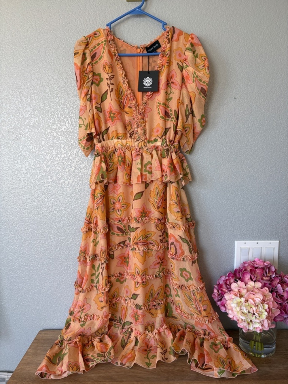 Jessie Zhao Golden Garden Metallic Midi Dress